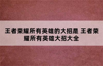 王者荣耀所有英雄的大招是 王者荣耀所有英雄大招大全